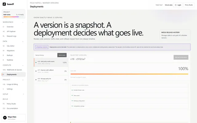 Rendered BaseCLF Deployments screen using mock data